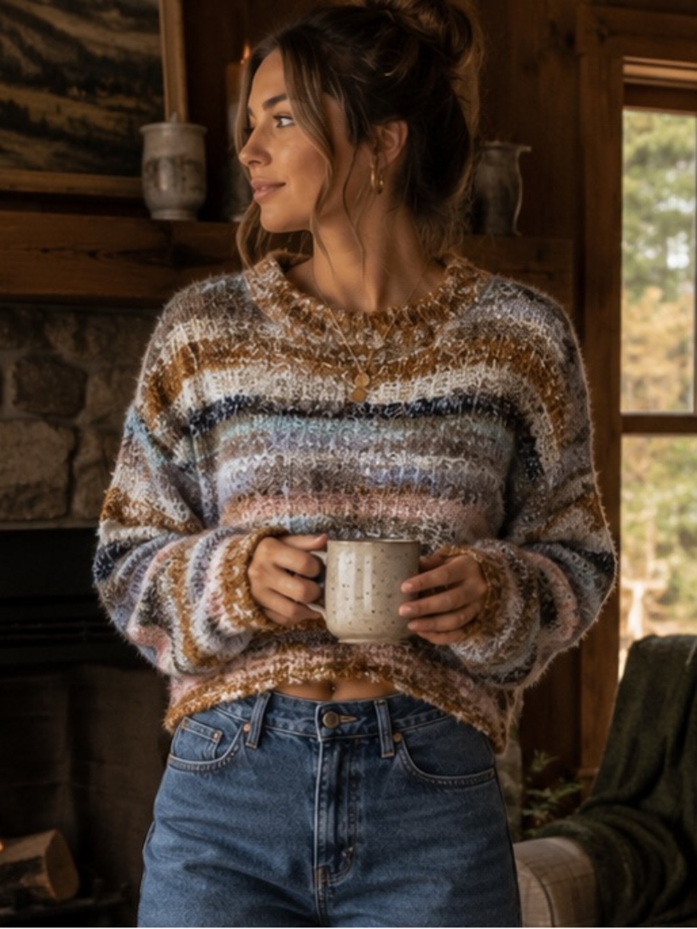 SKY & SPARROW Cabincore Cottagecore Marled Crop Sweater Size S
